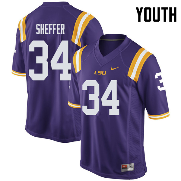 Youth #34 Zach Sheffer LSU Tigers College Football Jerseys Sale-Purple